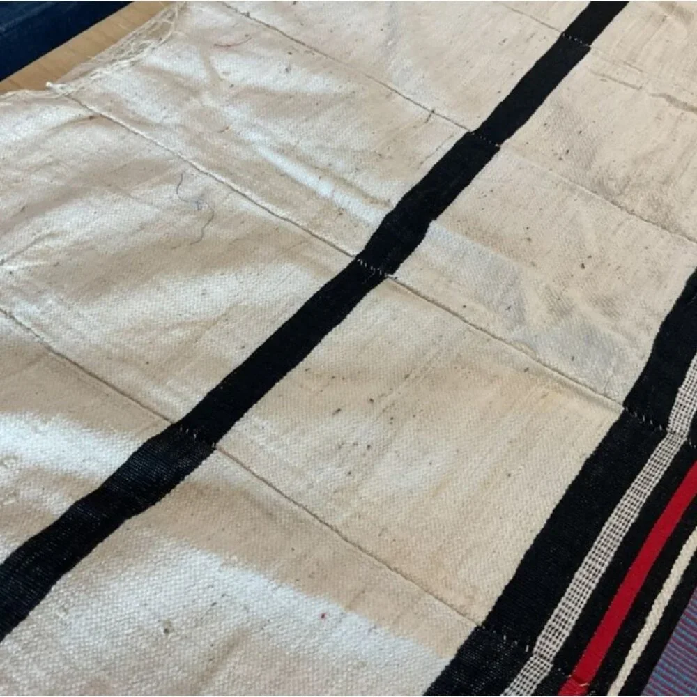 Vintage African Fulani Wedding Blanket 114” x 56” Stiped Black‎ Red Purple Cream